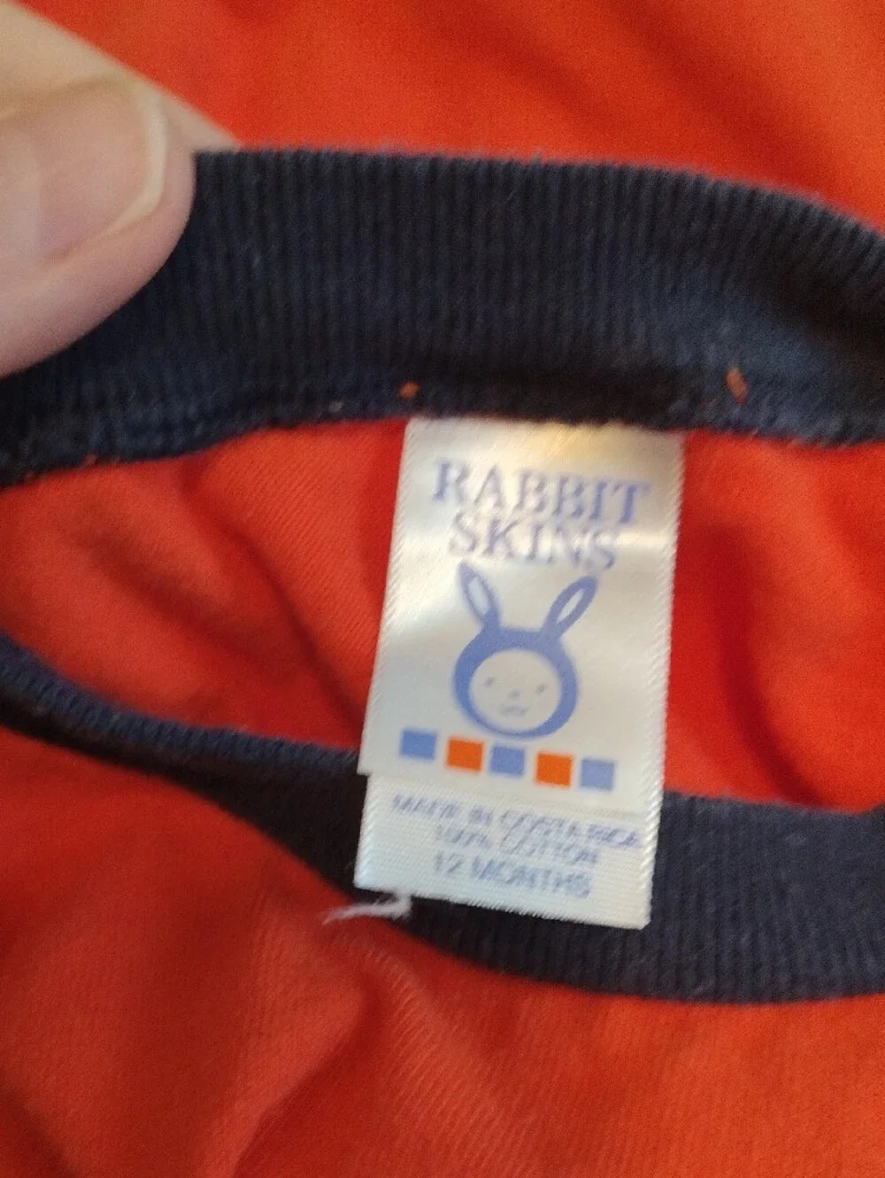 Orange Baby One-Piece Onsie / Bodysuit with Navy Trim 12 Months
